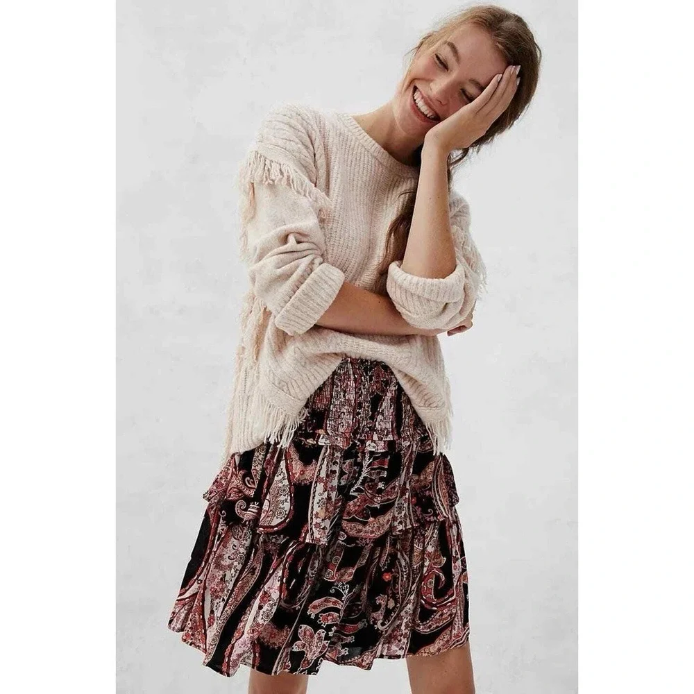 By Anthropologie Myla Tiered Mini Skirt Size XXS Paisley‎ Ruffle A-Line